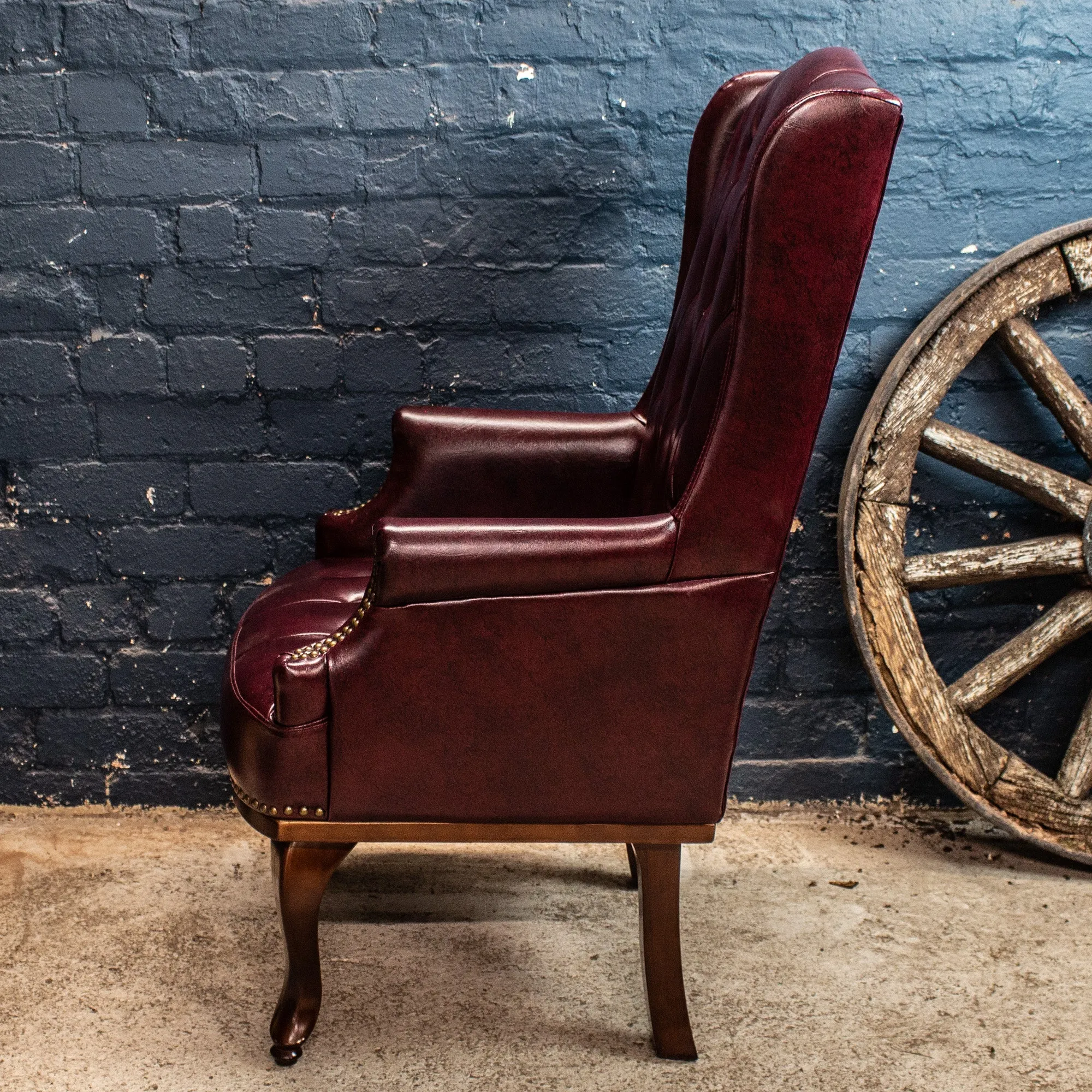 Faux Red Leather Wing Back Armchair