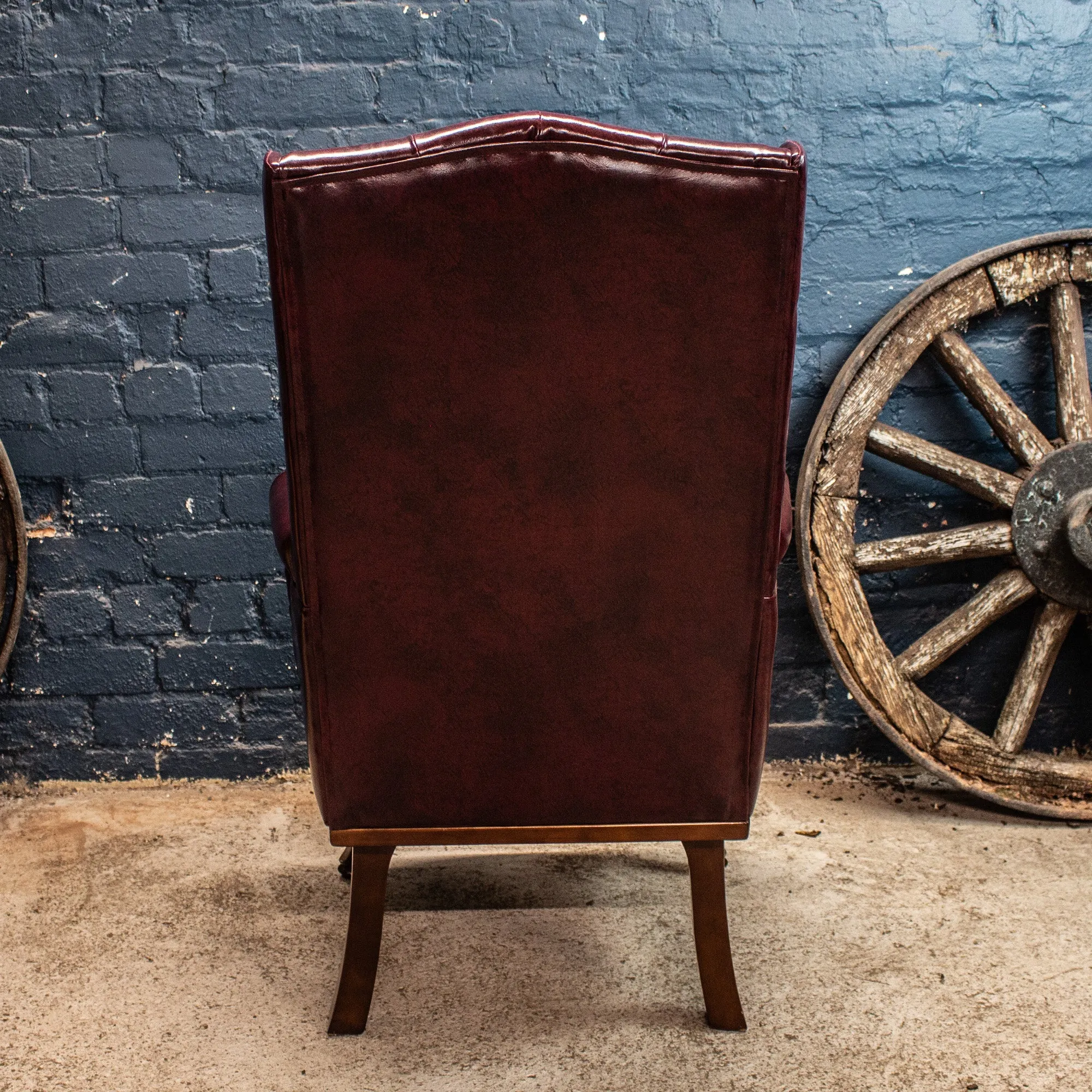 Faux Red Leather Wing Back Armchair