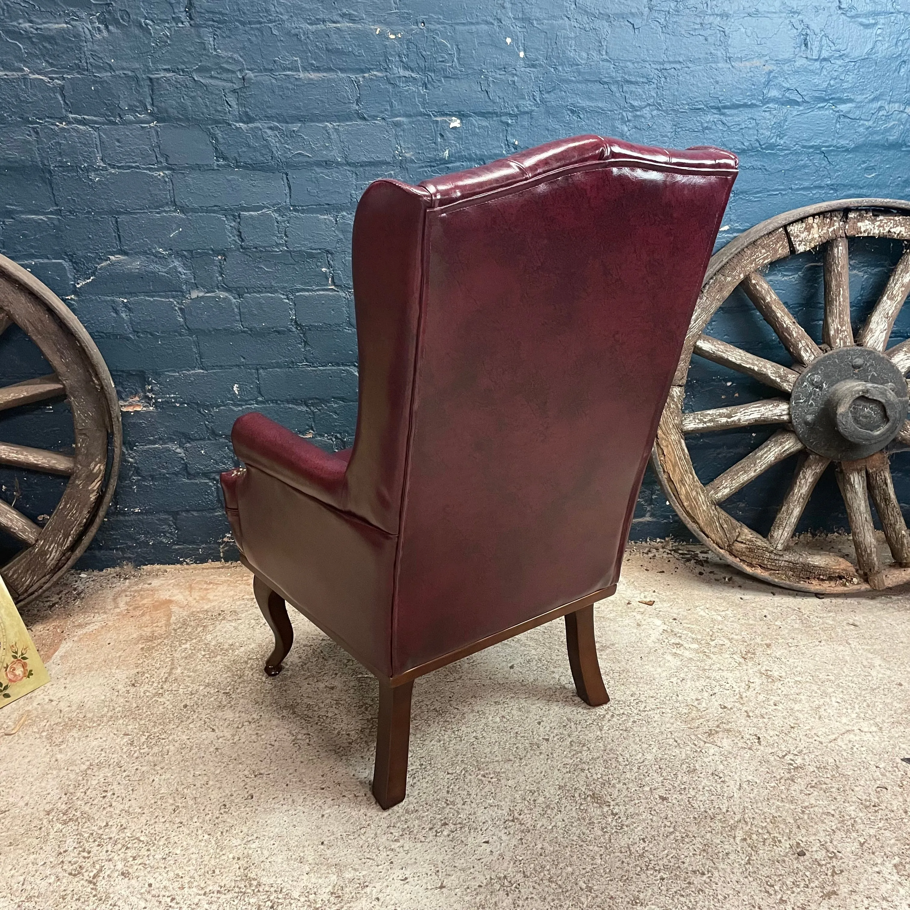 Faux Red Leather Wing Back Armchair