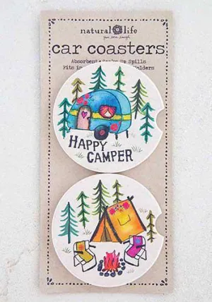 HAPPY CAMPER SET OF 2 CAR COASTERS