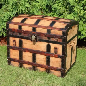 Leatheroid Brass Copper Button Dome Top 34" Steamer Trunk Pirate Chest Antique