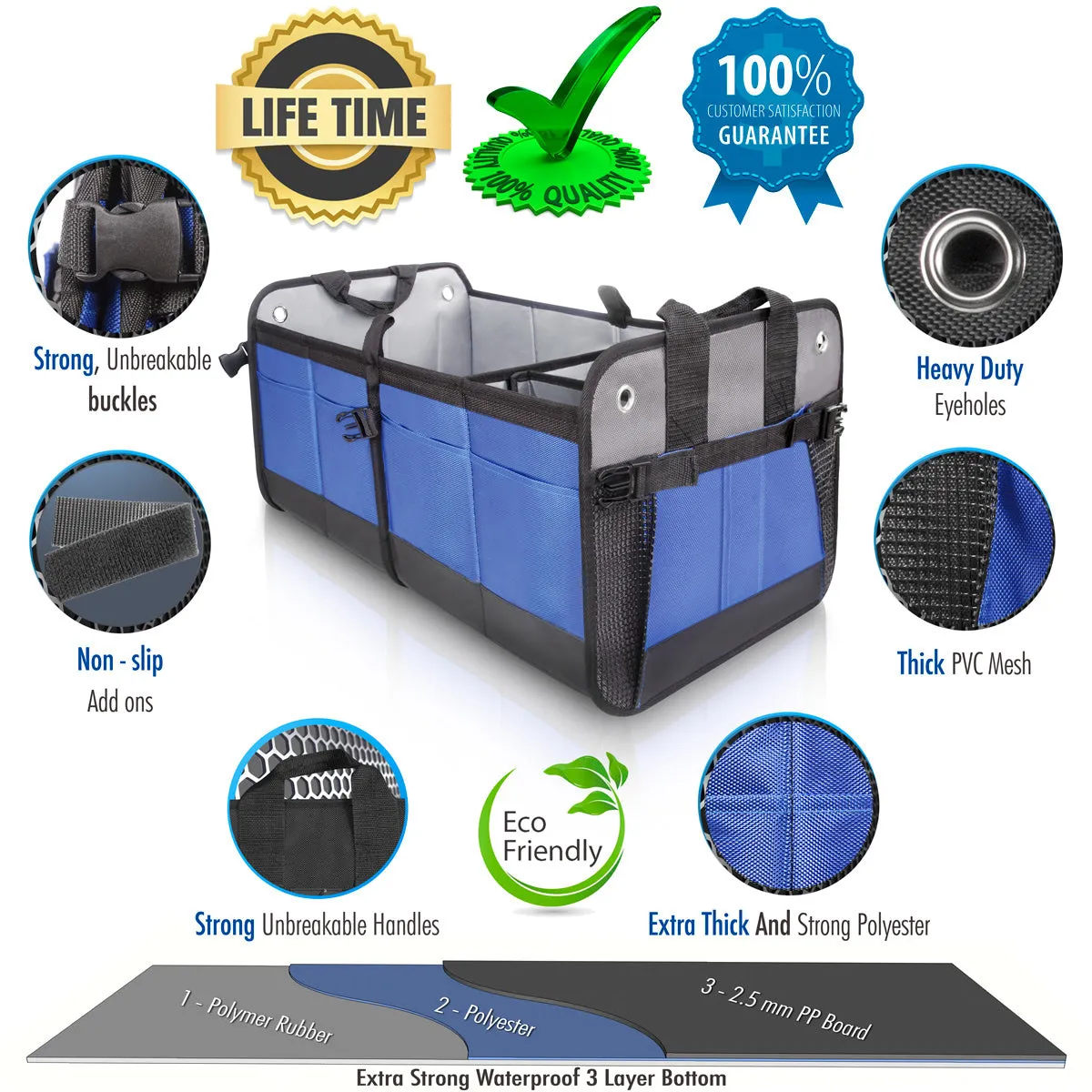 Starling's Car Trunk Organizer - Durable Storage SUV Cargo Organizer Adjustable, Blue  2 Compartments