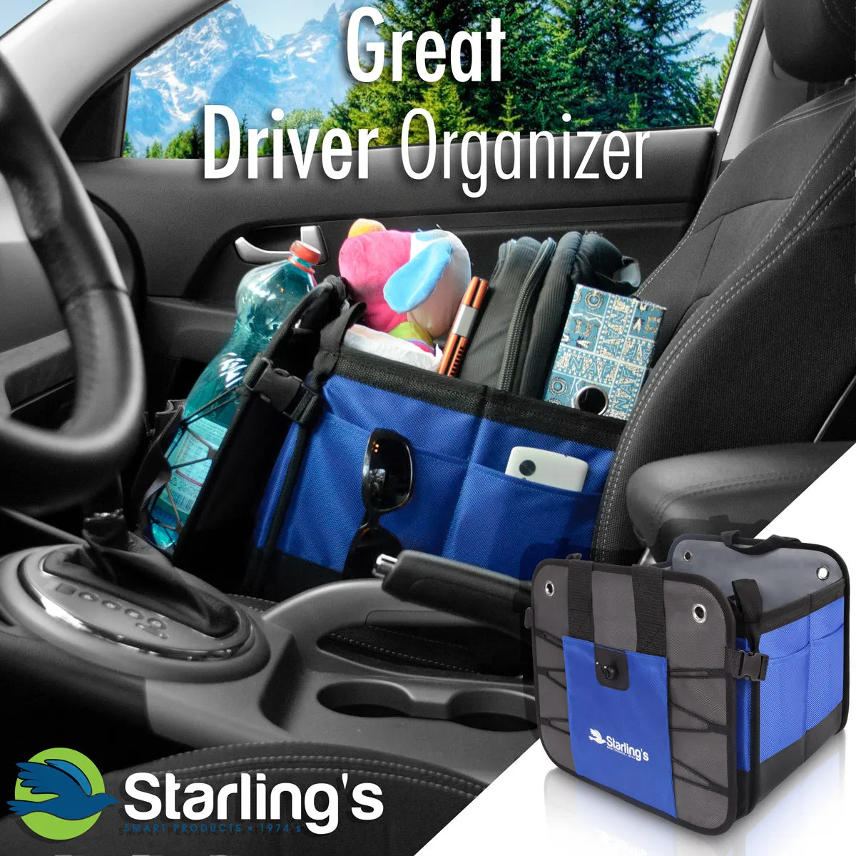 Starling's Car Trunk Organizer - Durable Storage SUV Cargo Organizer Adjustable, Blue  2 Compartments