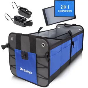 Starling's Car Trunk Organizer - Durable Storage SUV Cargo Organizer Adjustable, Blue  2 Compartments