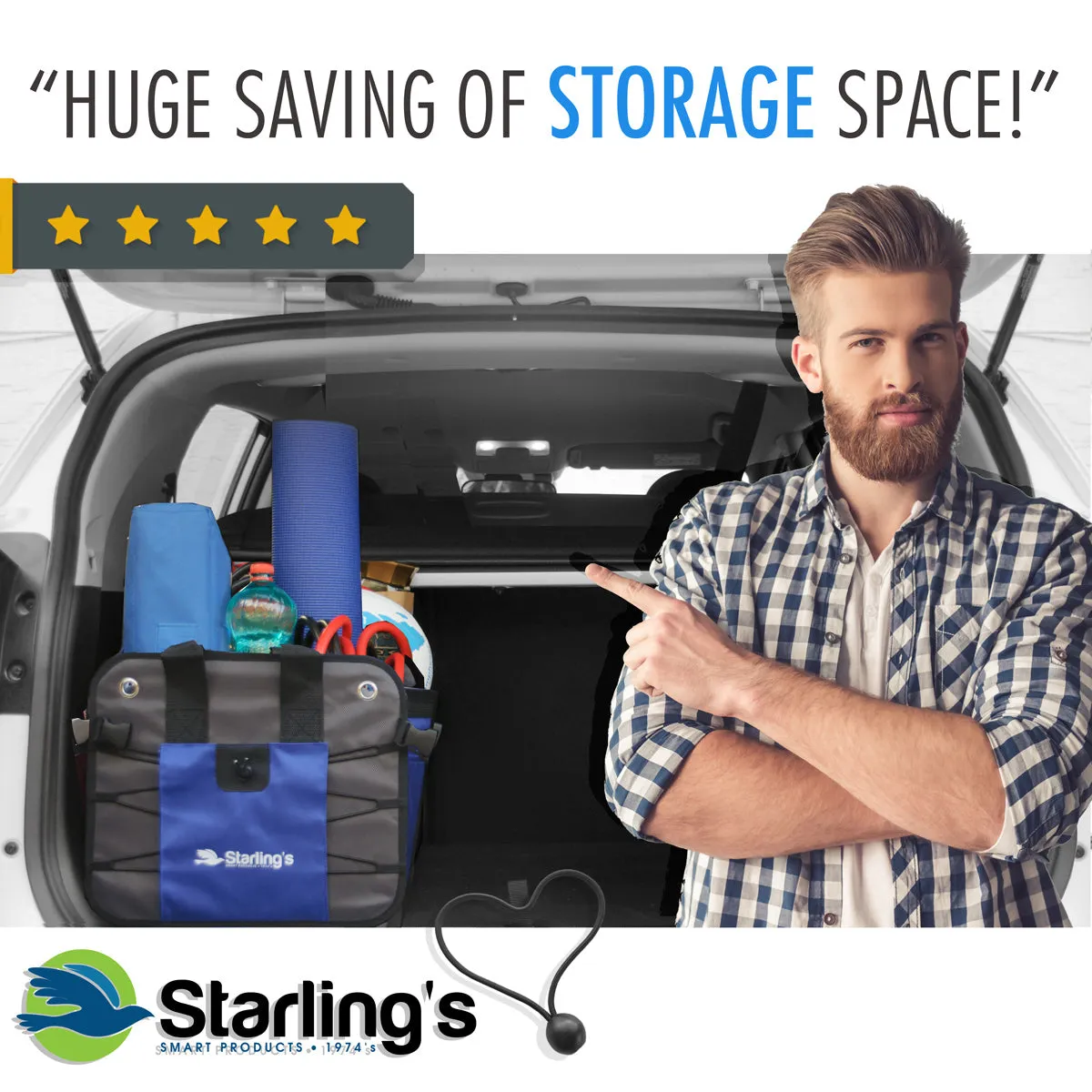 Starling's Car Trunk Organizer - Durable Storage SUV Cargo Organizer Adjustable, Blue  2 Compartments