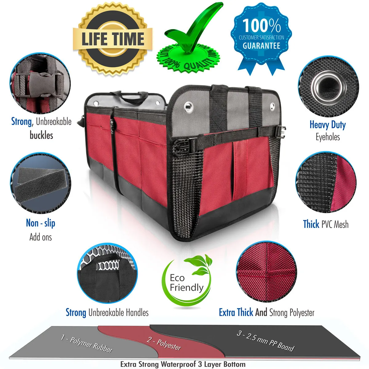 Starling's Car Trunk Organizer - Durable Storage SUV Cargo Organizer Adjustable, Bordeaux 2 Compartments