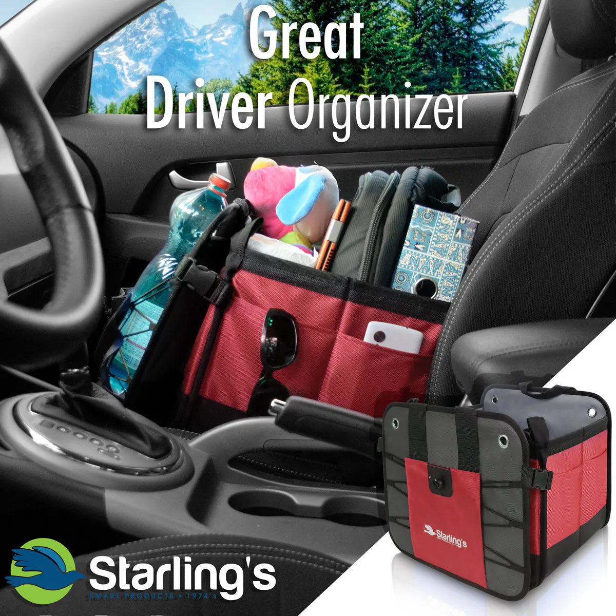 Starling's Car Trunk Organizer - Durable Storage SUV Cargo Organizer Adjustable, Bordeaux 2 Compartments