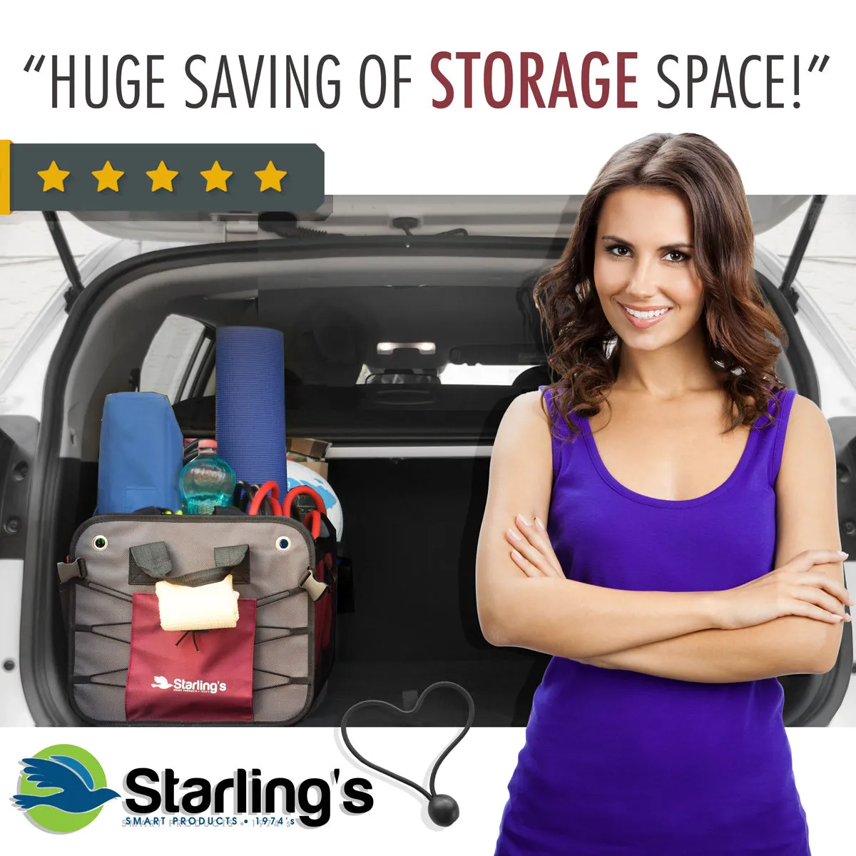 Starling's Car Trunk Organizer - Durable Storage SUV Cargo Organizer Adjustable, Bordeaux 2 Compartments