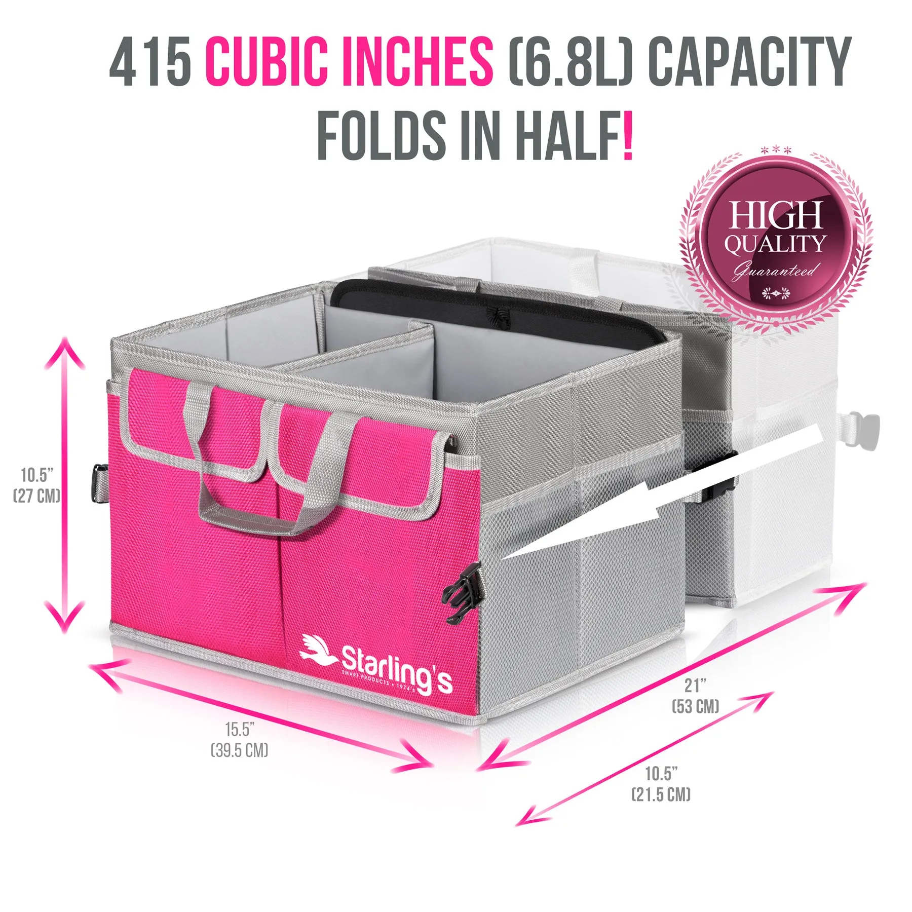 Starling's Car Trunk Organizer Super Strong Adjustable Compartments, Pink