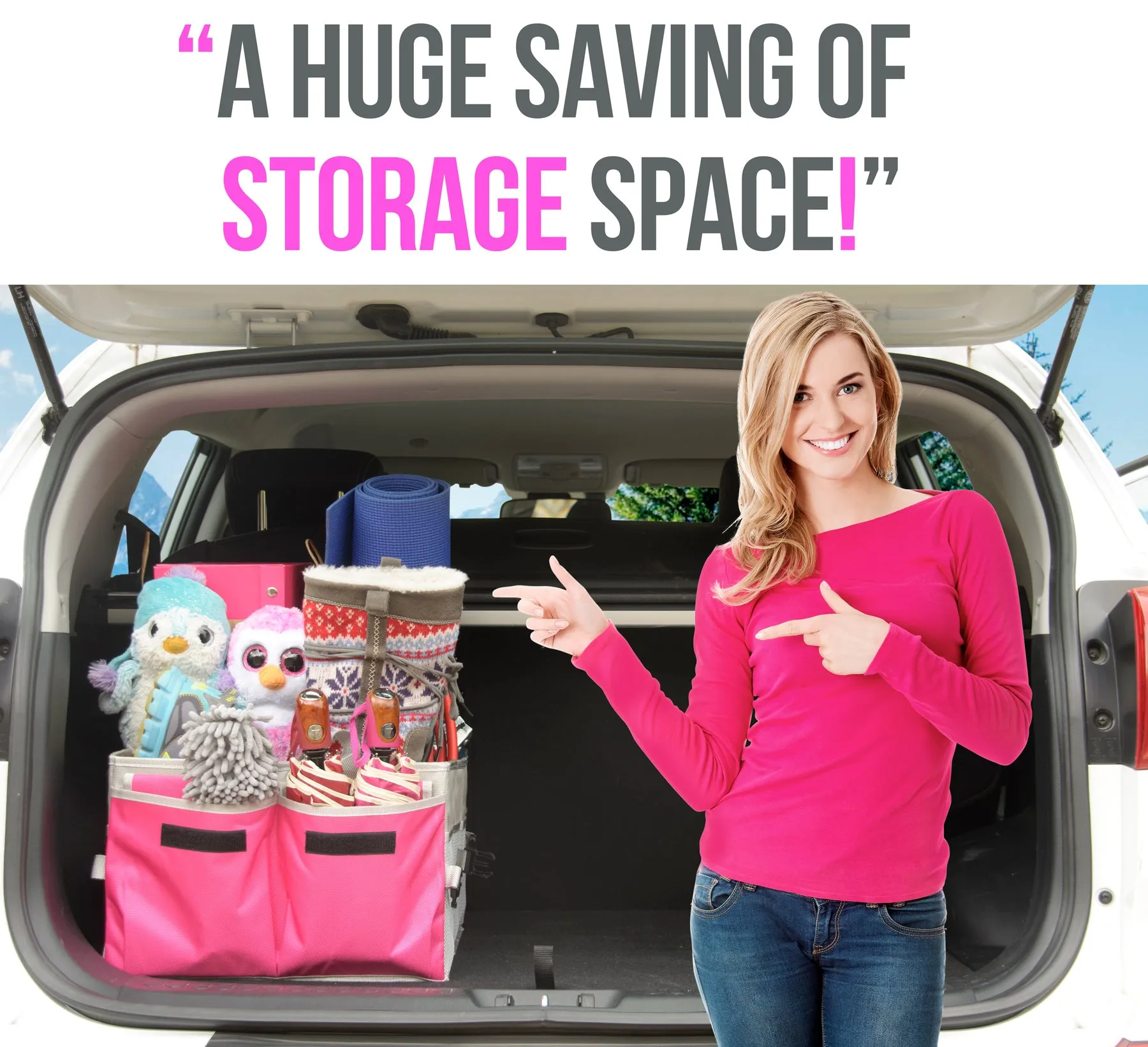 Starling's Car Trunk Organizer Super Strong Adjustable Compartments, Pink