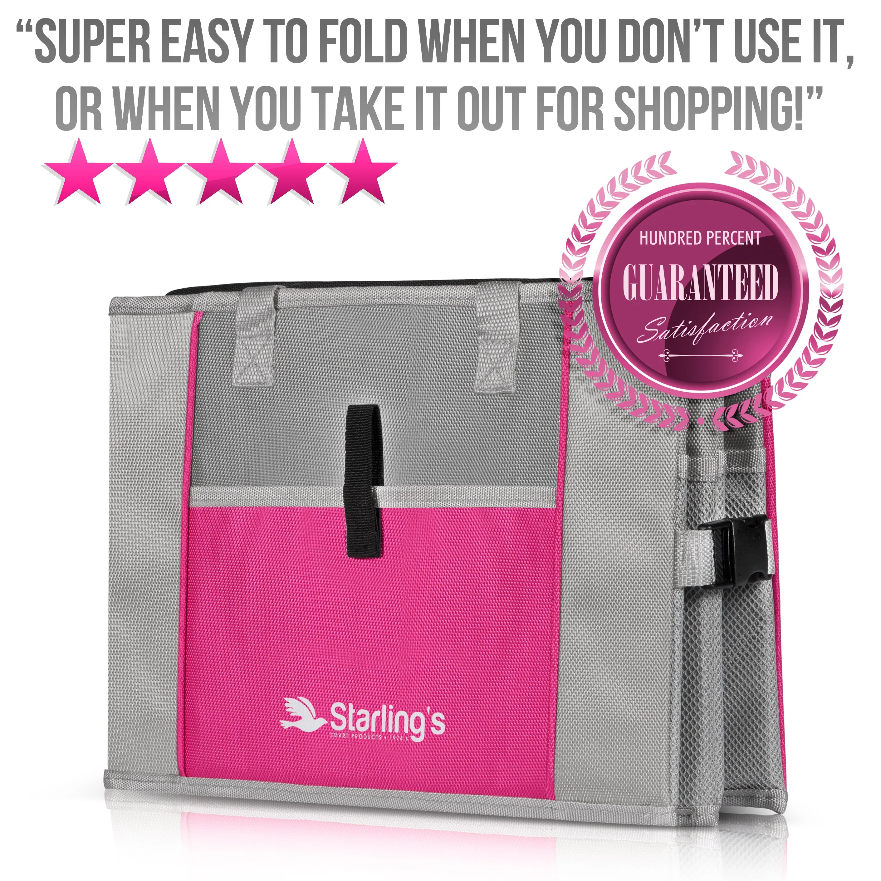 Starling's Car Trunk Organizer Super Strong Adjustable Compartments, Pink