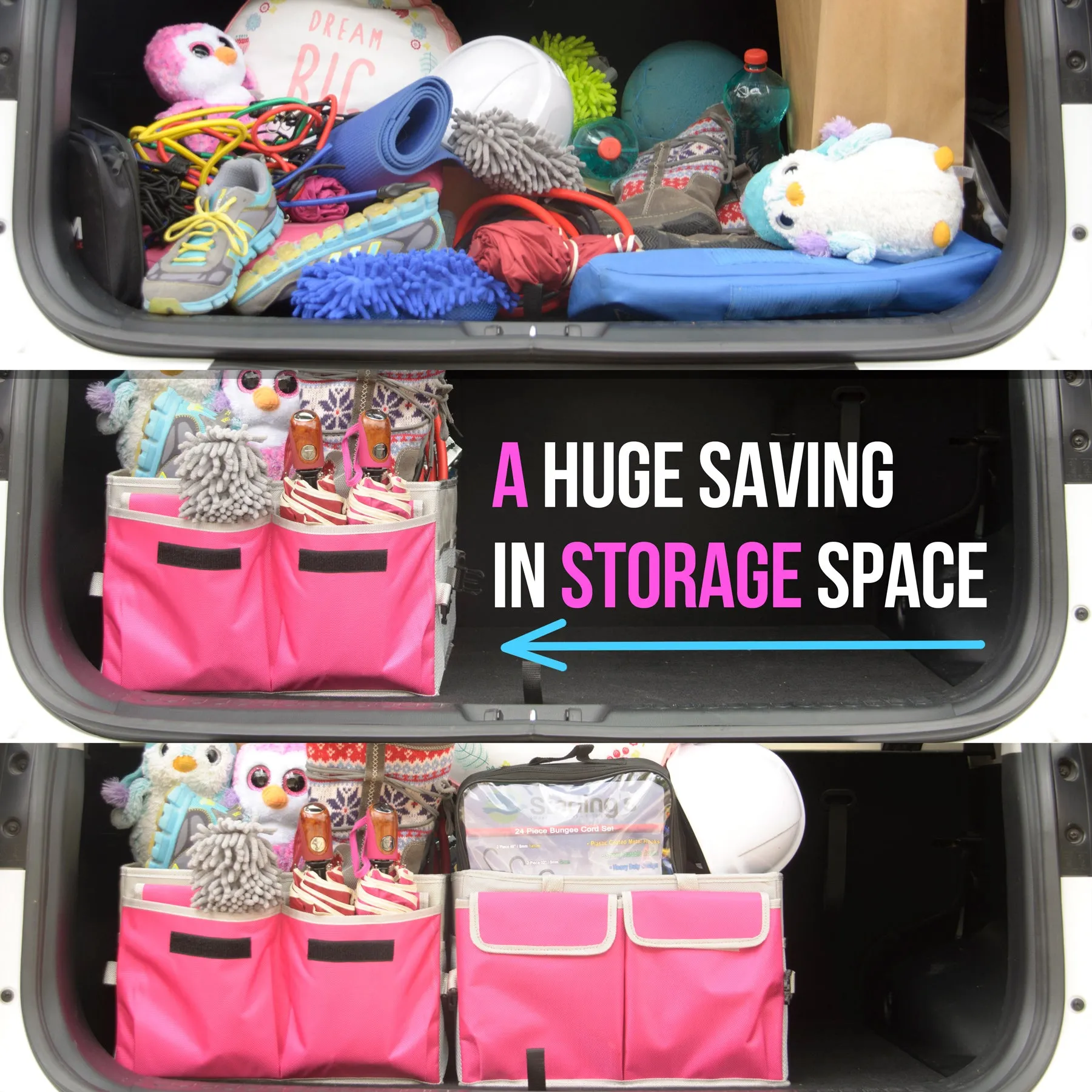 Starling's Car Trunk Organizer Super Strong Adjustable Compartments, Pink