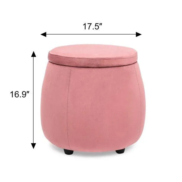 Velvet Round Storage Ottoman with Removable Lid, Footrest Stool