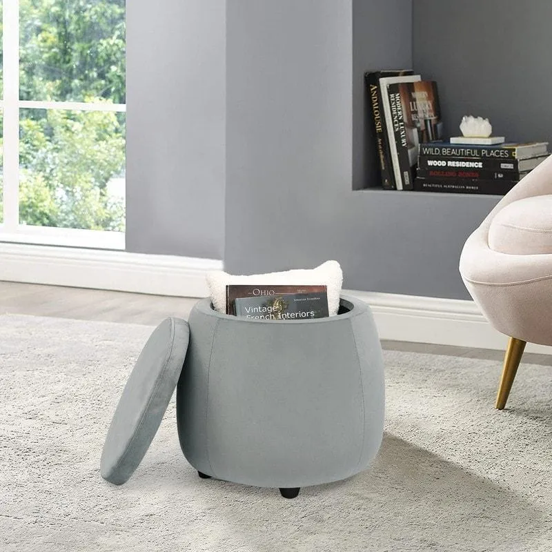 Velvet Round Storage Ottoman with Removable Lid, Footrest Stool