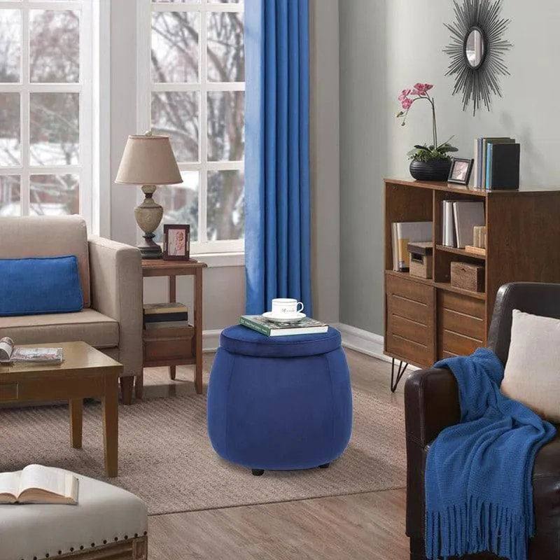 Velvet Round Storage Ottoman with Removable Lid, Footrest Stool