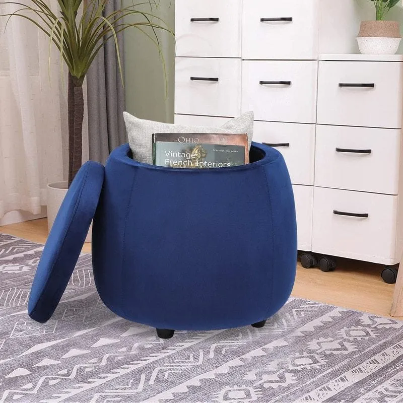 Velvet Round Storage Ottoman with Removable Lid, Footrest Stool