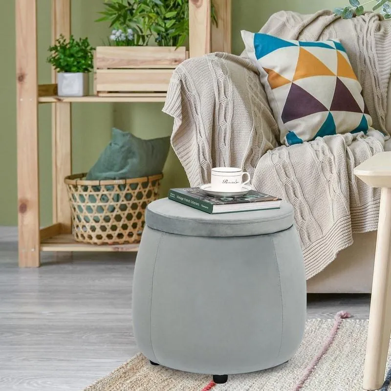 Velvet Round Storage Ottoman with Removable Lid, Footrest Stool