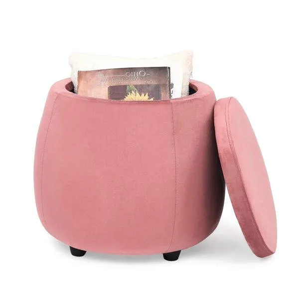 Velvet Round Storage Ottoman with Removable Lid, Footrest Stool